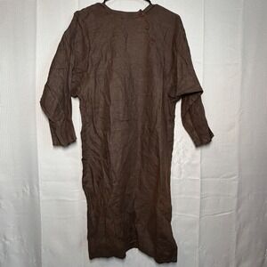 Finity Ann Taylor Dress 12 Brown Linen Side Button Neck Long Sleeve Midi